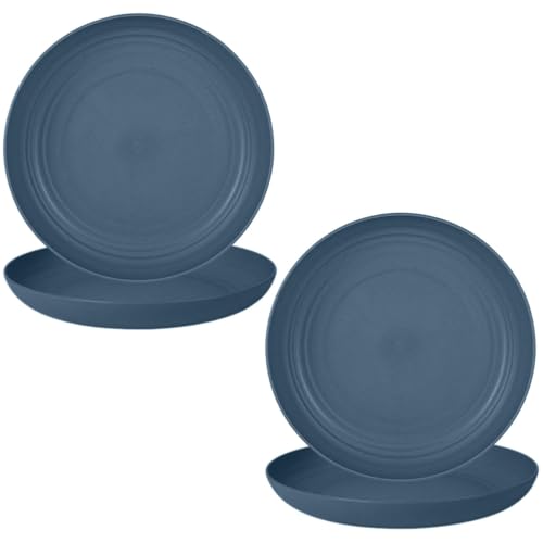 Image of Wheat Straw Dinner Plate Set, Eco-Friendly Dinner Set Round Serving Plate, Dishwasher & Microwave Safe - Perfect for Dinner Dishes Deep Plates Easy to Clean (Dark Blue -4PCS, 23 CM)