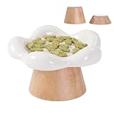 Miss Meow Raised Ceramic Cat Bowls, Flower Shaped Elevated Cat Food Dish Stress Free Back Prevention Cat Feeding Bowls with Two Sets of Stand,Dishwasher and Microwave Safe (Cream)