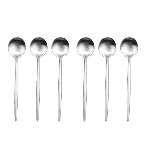 Gugrida Silver Stain Flatware, Modern Design 6 Pieces Matte Silver 304 Stainless Steel Dessert Spoon Salad Spoon 7.2