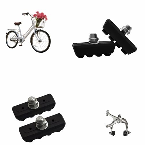 Bicycle Brake Pads 2-Pairs - Road Bike Caliper Brake Pads - Quiet All-Weather Brake Shoes with Quick Mud/Drain Slots - Compatible with Most C-Type Brake Systems (4 Pcs Black)