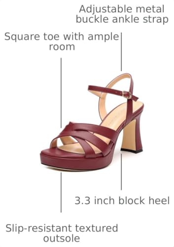 Image of Women Square Toe Platform Block Heel Sandals 3.3'' | Elegant Comfort Formal Dress Footwear, Stylish Ladies Sandals For Daily Office Wedding Evening Party Formal Occasions