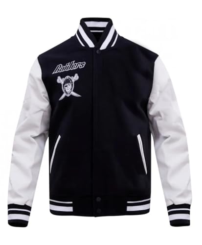 VearFit Raiders Black and White Varsity Jacket - Men Retro Sports Bomber Jacket