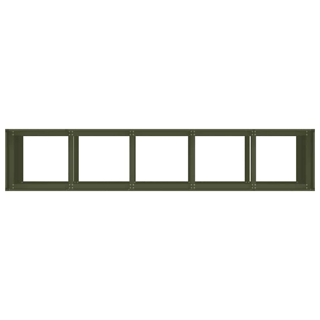 Bancal alto verde oliva 200 x 40 x 80 cm de acero laminado en frío, diseño moderno con suelo abierto para jardín, balcón o terraza, robusto y duradero
