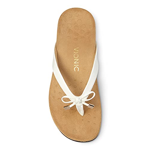 Image of Vionic Women's Rest Bella Toe Post Sandal- Suppportive Ladies Orthotic Sandals that include Three Zone Comfort with Arch Support- Flip Flop for Ladies, Medium and Wide Width Size 5-12 White 7 Wide US