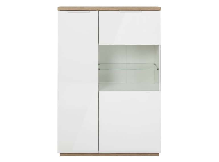 Buffet Haut vitré Effet Bois de chêne & Blanc laqué - Monday