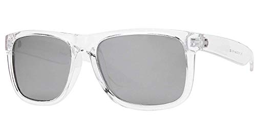 PZ - Clear Frame Polarized Sunglasses for Women or Men - UV Protection Color Mirror Lens - Retro (Transparent + Polarized Silver Mirror)