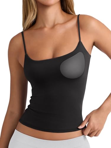 I Tested The Comfort and Performance of 13 Best Slimming Camisoles with Built-in Bras- Here's My Complete Guide for 2026! 3 PINKMSTYLE Tank Tops for Women Built in Bra Basic Double Lined Summer Spaghetti Strap Sleeveless Camisole Top Workout Shirts Black Medium