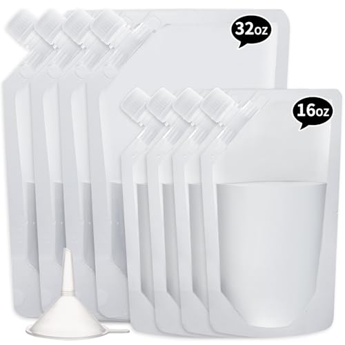 OHJJCCHO Plastic Flasks for Liquor Hidden Drink Pouches for Adults Alcohol Rum Runners for Cruise Leak Proof set Reusable and Concealable Booze Bags for Travel16OZx4-32OZx4)