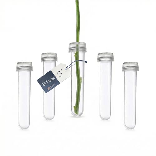 Royal Imports Floral Water Tubes with Caps 3 Clear Plastic Flower Vials for Single Stem Roses Buds Bouquets Standard Style 1/2 Opening 25 Pack
