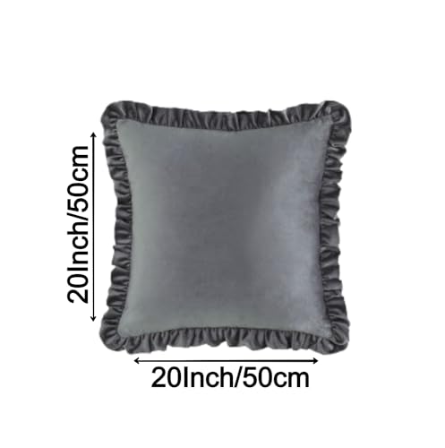 Image of Amazon Brand - Umi Velvet Grey 20x20 Pillow Covers, Set of 2 Decorative Ruffle Cushoin Pillow Covers for Sofa Couch