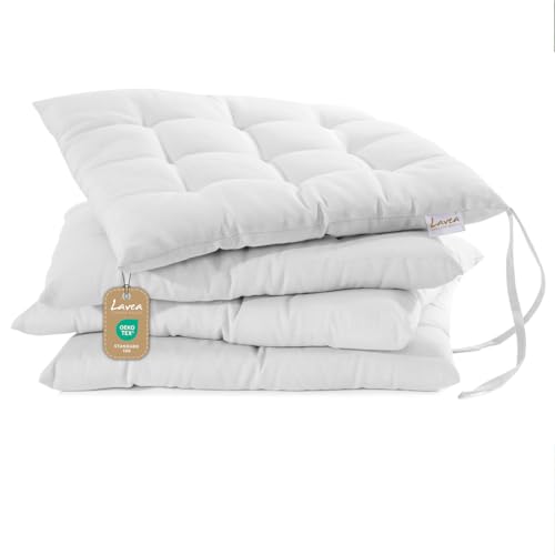 Lavea® Cuscini per Sedia 40x40 cm – Set 4 pz con laccetti – Interni/Esterni – Comodi e Lavabili, per Giardino, Cucina, Balcone e Terrazza - Bianco