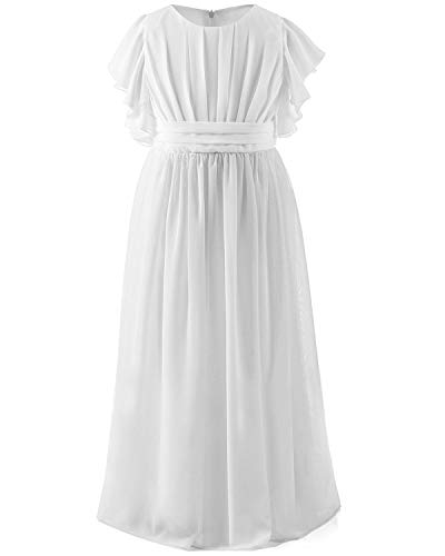 Abaowedding Fancy Chiffon Flower Girl Dresses Flutter Sleeves Junior Bridesmaid Dress(Size 8,White) #TOP3
