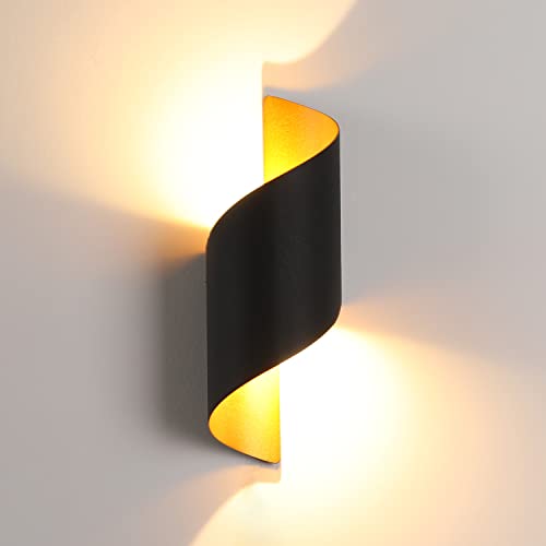 LED Wandleuchte Warmweiß, Moderne Wandlampe Innen Außen, Wandbeleuchtung, 3000K IP65 für Garten schmücken, Wohnzimmer deco Erleuchtung, Badezimmer, Schlafzimmer, Schwarz Gold (Lichtbogen) Cover