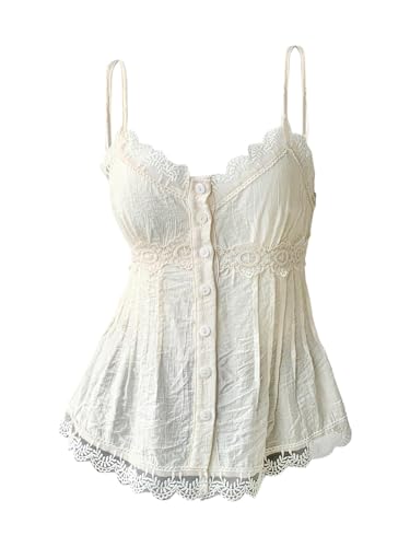H6411-29◾️アンダーカバー　シルク100% フリルタンクトップ　Y2K SOLY HUX Women's Y2k Gothic Lace Trim Cami Crop Top Sleeveless