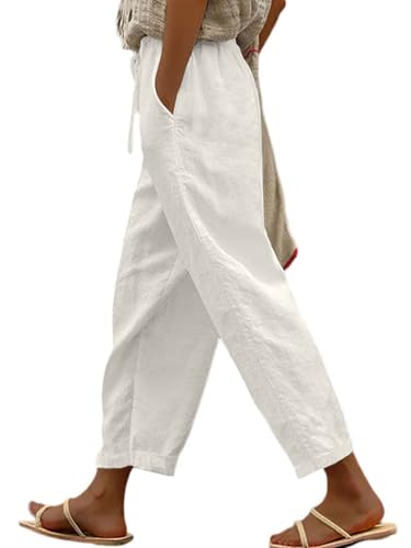 CheChury Pantalon Lin Femme Été Pantalon 7/8 Femme Décontracté Pantalons Sarouel Léger Coton et Lin Casual Yoga Pants Grande Taille Elastique Pantalons de...