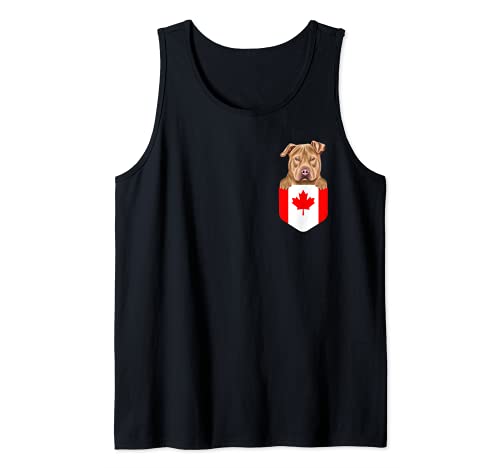 Canada Flag Usa Staffordshire Terrier Dog In Pocket Tank Top, Black