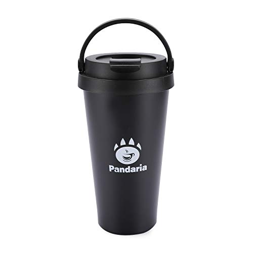 Pandaria 17oz Stainless Steel Vacuum Insulated Coffee Cup with Lid - Double Wall Thermal Tumbler Travel Mug for Cold & Hot Beverages, Matte Black