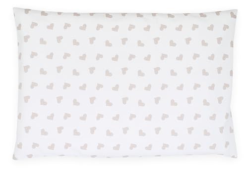 Balbina Kissenbezug 40 x 40 cm für Kinder & Babys, Kopfkissenbezug aus Baumwolle, für Kinderzimmer, Kinderwagen oder Kinderbett, Baumwoll-Kopfkissenbezug mit Reißverschluss, beige Herzen