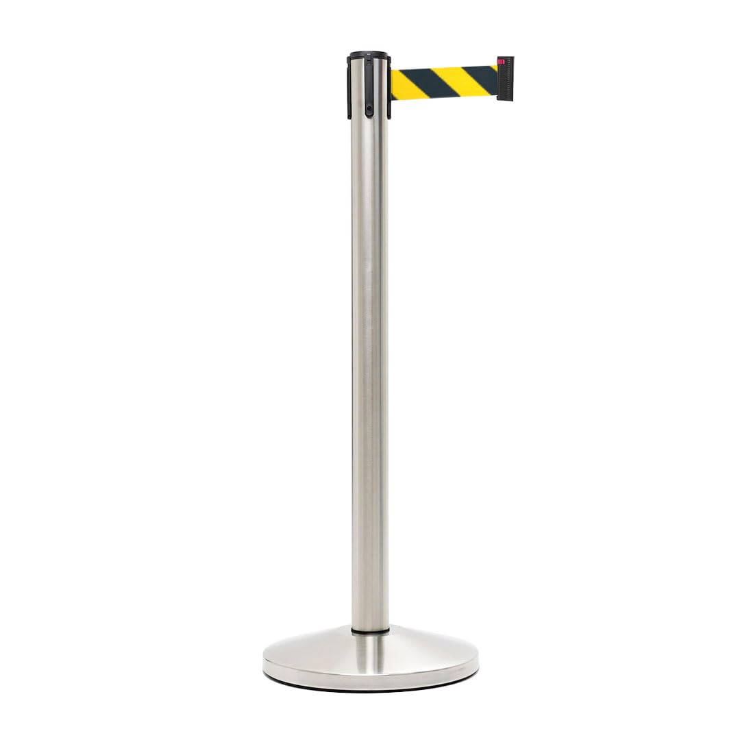 Danieli Store - Postes Separadores en Acero con Cinta de 3mt amarillo y negro- Postes con Base Reforzada y Goma Antideslizante - Poste con Cinta Retráctil y con Sistema de Seguridad (Amarillo y negro)