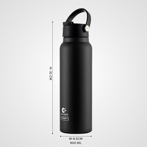 Image of CLAY CRAFT VACBOTT Phantom Double Walled |18 Hour Hot and 24 Hours Cold Water Bottle Vacuum Insulated|Flask Bottle 900ML, 1 Pcs|Easy to Carry|Hiking|Travel Bottle|BIS Certified|1 Year Limited Warranty
