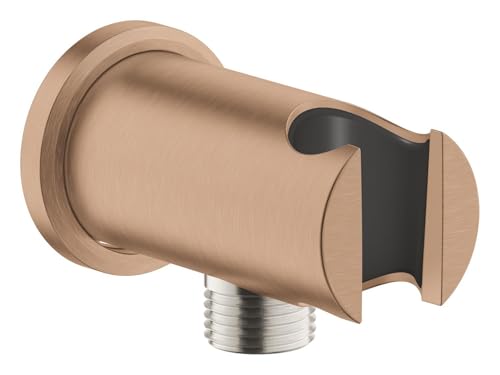 GROHE Codo de salida de ducha de lluvia con soporte de ducha de mano y escudo redondo Ø 48 mm, rosca de conexión macho de 1,27 cm, montaje en pared, protegido contra el reflujo, oro rosa, 26658DL0