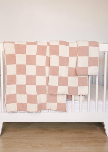 Image of Mebie Baby Pink Checkered Plush Baby Blanket 30x40 - Soft, Lightweight, Breathable | Available in Two Sizes