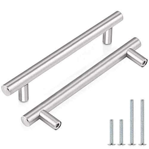 Image of Probrico 20 Pack| 5 Inch Hole Centers Kitchen Cabinet Pulls Brushed Nickel Euro Style T Bar Handles Cupboard Stainless Steel Modern Cabinet Hardware