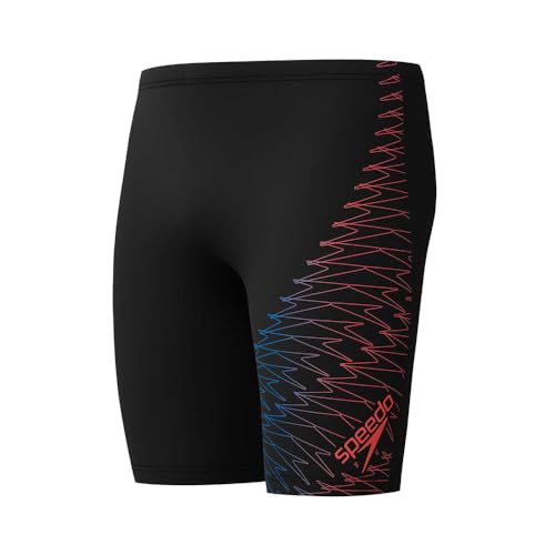 Speedo Herren Gala Lagenschwimmhose mit Logo | Schwimmtraining | Hochentwickeltes Material | Sportliches Design Schwimmbekleidung, Schwarz/Neon Coral, 30