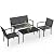 Greesum 4 Pieces Patio Furniture Set, Outdoor Conversation Sets for Patio, Lawn, Garden, Poolside with A Glass Coffee Table, Black