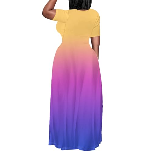 Image of PinkPatty Women's Plus Size Maxi Dresses Short Sleeve Sundress Summer T-Shirt Beach Long Dress with Pockets