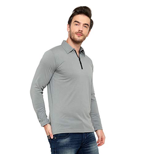Image of Men's Cotton Blend Full Sleeve Zip Neck Polo T-Shirt (Pack of 1)