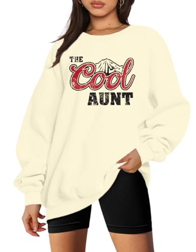MYHALF Aunt Sweatshirt Cool Auntie Shirt: Women Oversized Auntie Crewneck Sweatshirts Aunt Gift Tops Cute Aunts Club Pullover