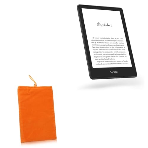 BoxWave Case Compatible with Amazon Kindle Paperwhite Signature Edition (11th Gen) - Velvet Pouch, Soft Velour Fabric Bag Sleeve with Drawstring - Bold Orange