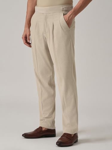 Image of Banana Club Men's Corduroy Gurkha Pants - Classic Cream Cotton Trousers with Regular Fit and Distinctive Waist Design for Casual Wear