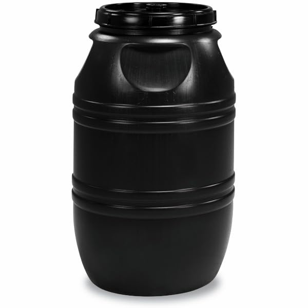 Deposito de Agua 220 litros. Bidon de plastico para Uso alimentario con Cierre de Rosca. Color Negro. Listo para Usar. Resistente.