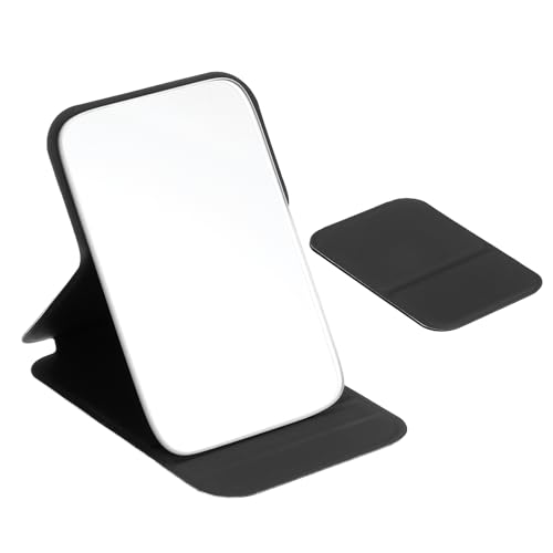 QUARKZMAN 2PCS Espejo Plegable Mini De 4.3', Pequeño Espejo Portátil para Maquillaje con Soporte Ajustable, Espejos De Mano De Piel PU para Mujeres Viajes Hogar Bolsillos (Negro)