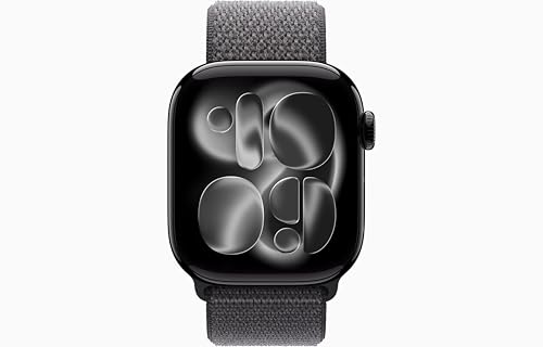 Image of Apple Watch Series 11 [GPS + Cellular, 42mm] Jet Black Aluminum Case with Dark Gray Sport Loop Band, One Size (Renewed)