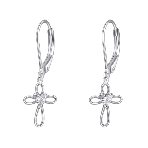 Cross Earring 925 Sterling Silver Infinity Cross Drop Dangling Earrings Religious Jewelry Christian Baptism First Communion Day Gifts for Women (Infinity Heart (B))