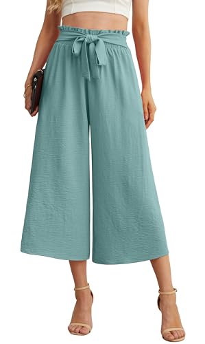 Image of IWOLLENCE Women Flowy Loose Wide Leg Pant Summer Beach Casual Trousers high Waist Adjustable Knot Business Work Casual Pants