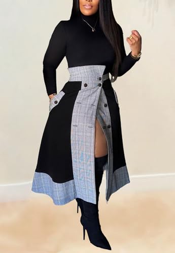 cu4eve Skirt Sets Women 2 Piece Outfits Casual Turtleneck Long Sleeve Shirts and High Waisted Midi Skirts Plus Size Dress2