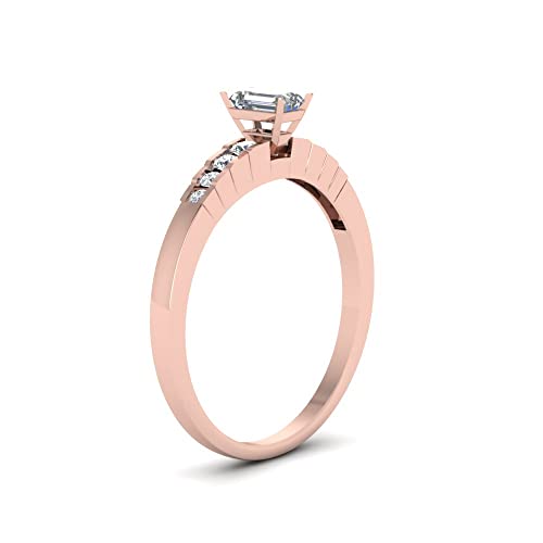 Image of 55Carat Choose Your Gemstone Diamond CZ Graduated Accent Ring Rose Gold Plated Emerald Shape Petite Engagement Rings Everyday Jewelry Wedding Jewelry Handmade Gifts for Wife US Size 4 to 12