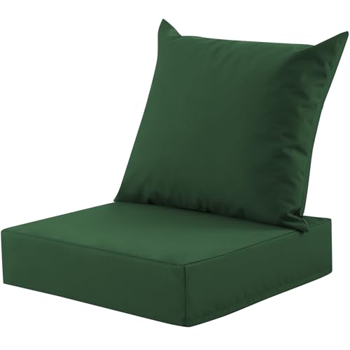 Image of Outdoor Deep Seat Cushion Set, 24x24 Inch Water-Resistant & Fade-Resistant Outdoor Chair Cushions, Patio Furniture Cushions with Removable Cover for Patio Chair, Sofa, Forest Green (Set of 1)