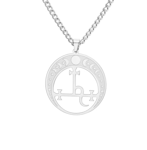 EUEAVAN Collar de Lilith para mujeres Sigil de Lilith diosa fase lunar colgante collar bruja pagana Hécate mitología amuleto triple luna diosa joyería bruja regalos hombres (Plata)