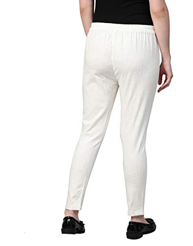 Image of Yash Gallery Women's Regular Fit Mid Rise Solid Cotton Slub Ankle Length Regular Trouser Pant
