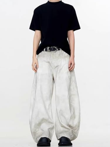 Men's American Retro White Denim Jeans Wide Leg Pants2