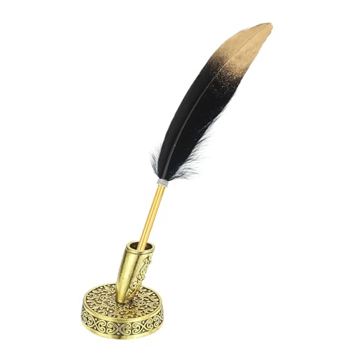 PATIKIL Feather Ballpoint Pens Bulk Metal Holder Black Ink Vintage Quill Writing Pens for Office Wedding Signature Black