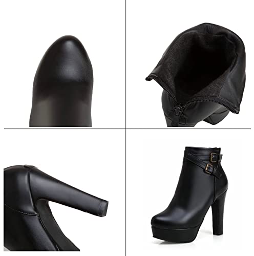 Women's Fashion Chelsea Boots Platform Block High Heel Buckle Strap Zipper Ankle Booties3