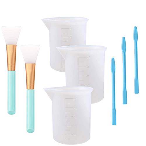 2 Pcs Silicone Epoxy Resin Brush with 3 Pcs 100ml Silicone Measuring Cups and 3 Pcs Silicone Stir Sticks for Facemask Mixing Tool Sets, Mixing Resin, Paint, Epoxy, Making Glitter Tumblers, DIY Crafts