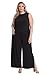 London Times Women's Jewel Neck Side Ruched Jersey Jumpsuit, Black