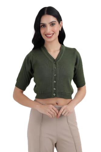 Image of Women Winter Wear V-Neck Half Sleeves Regular Fit Woollen Blouse